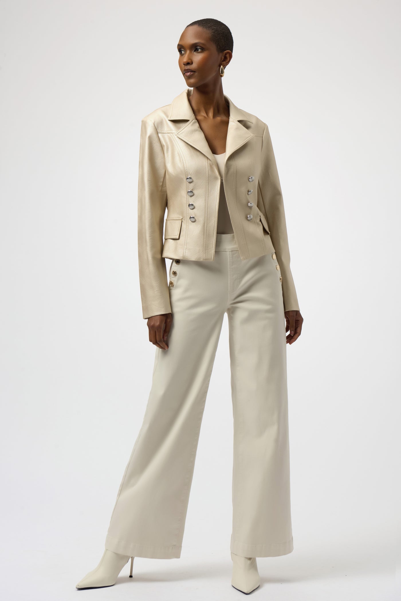 Joseph Ribkoff Leatherette Notched Collar Fitted Jacket