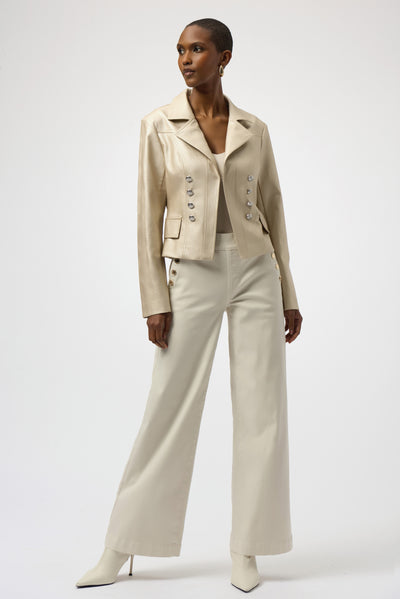 Joseph Ribkoff Leatherette Notched Collar Fitted Jacket