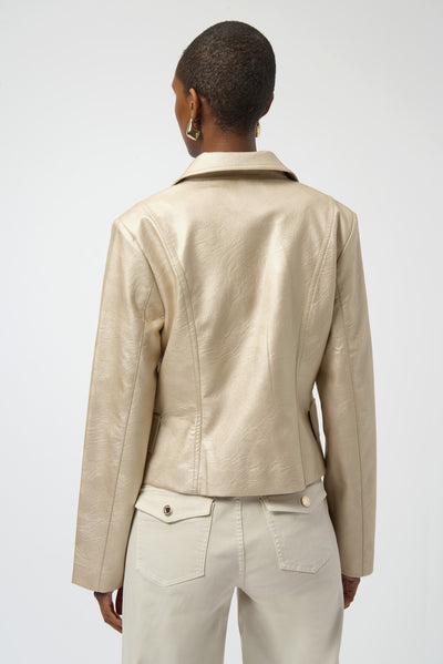 Joseph Ribkoff Leatherette Notched Collar Fitted Jacket