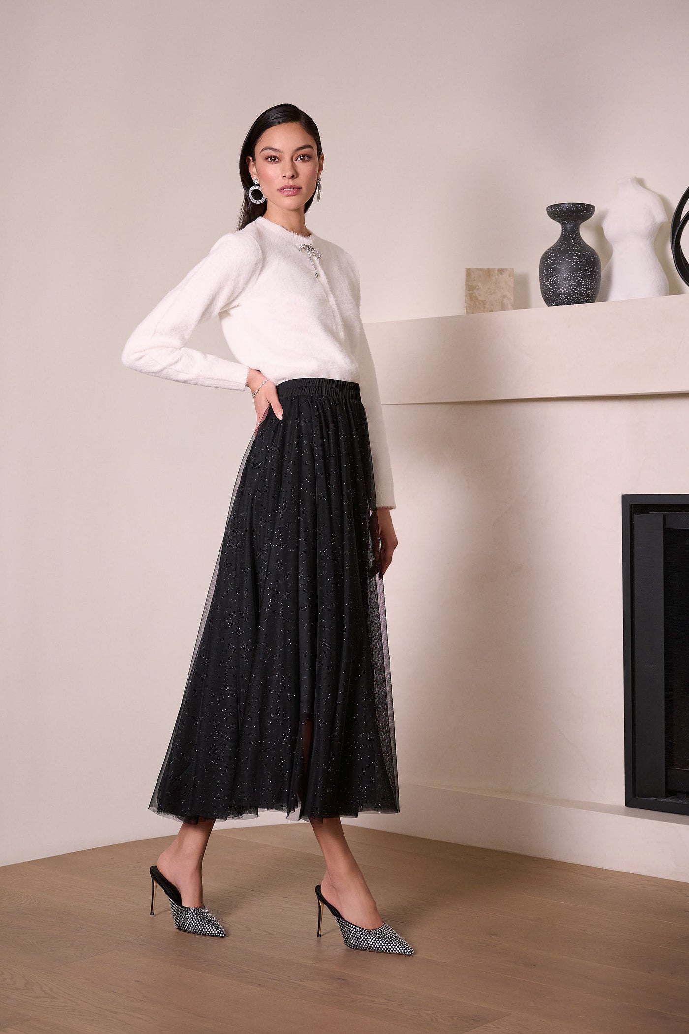 Joseph Ribkoff Black Tulle Flared Skirt