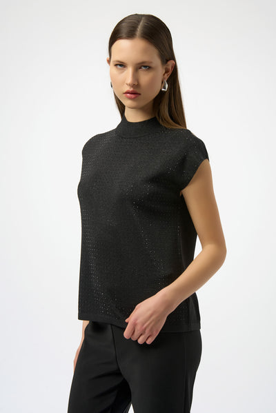 Joseph Ribkoff Black Sweater Knit Sleeveless Pullover with Iron-On Detail