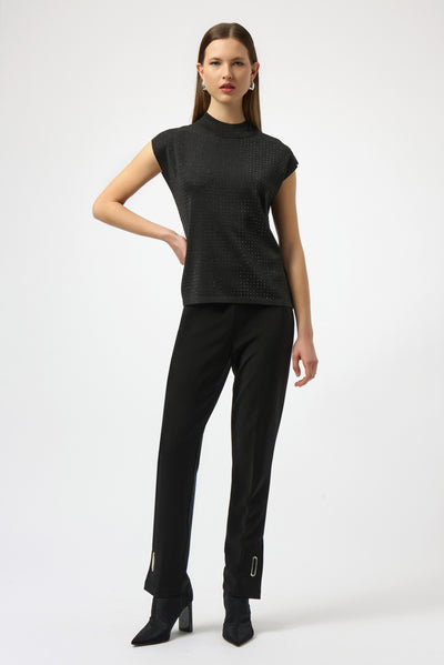 Joseph Ribkoff Black Sweater Knit Sleeveless Pullover with Iron-On Detail