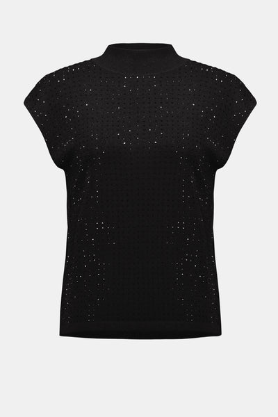 Joseph Ribkoff Black Sweater Knit Sleeveless Pullover with Iron-On Detail