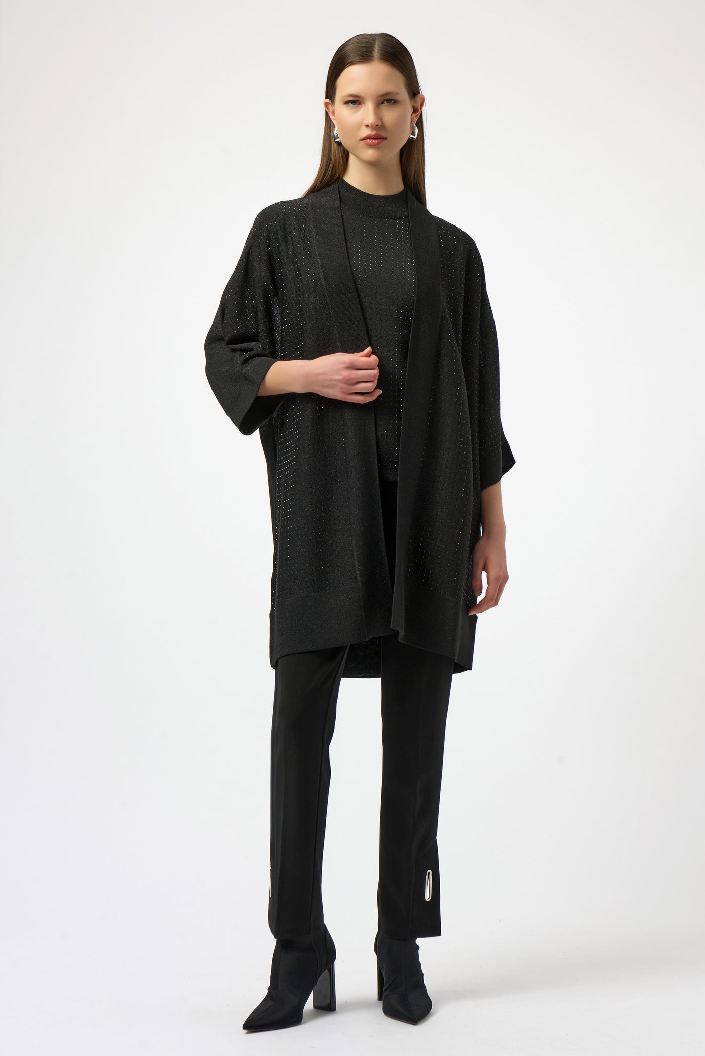Joseph Ribkoff Black Sweater Knit Cover-Up with Iron-On Detail