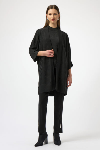 Joseph Ribkoff Black Sweater Knit Cover-Up with Iron-On Detail