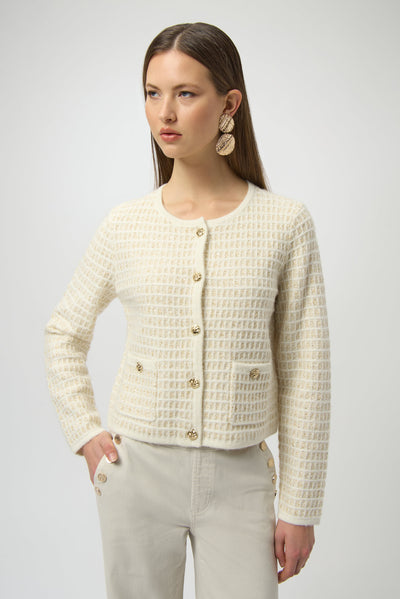 Joseph Ribkoff Sequined Sweater Knit Cardigan with Gold Buttons