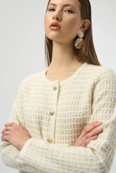 Joseph Ribkoff Sequined Sweater Knit Cardigan with Gold Buttons