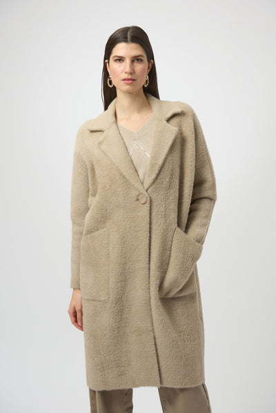 Joseph Ribkoff Fawn Feather Yarn and Faux Fur Sweater Coat