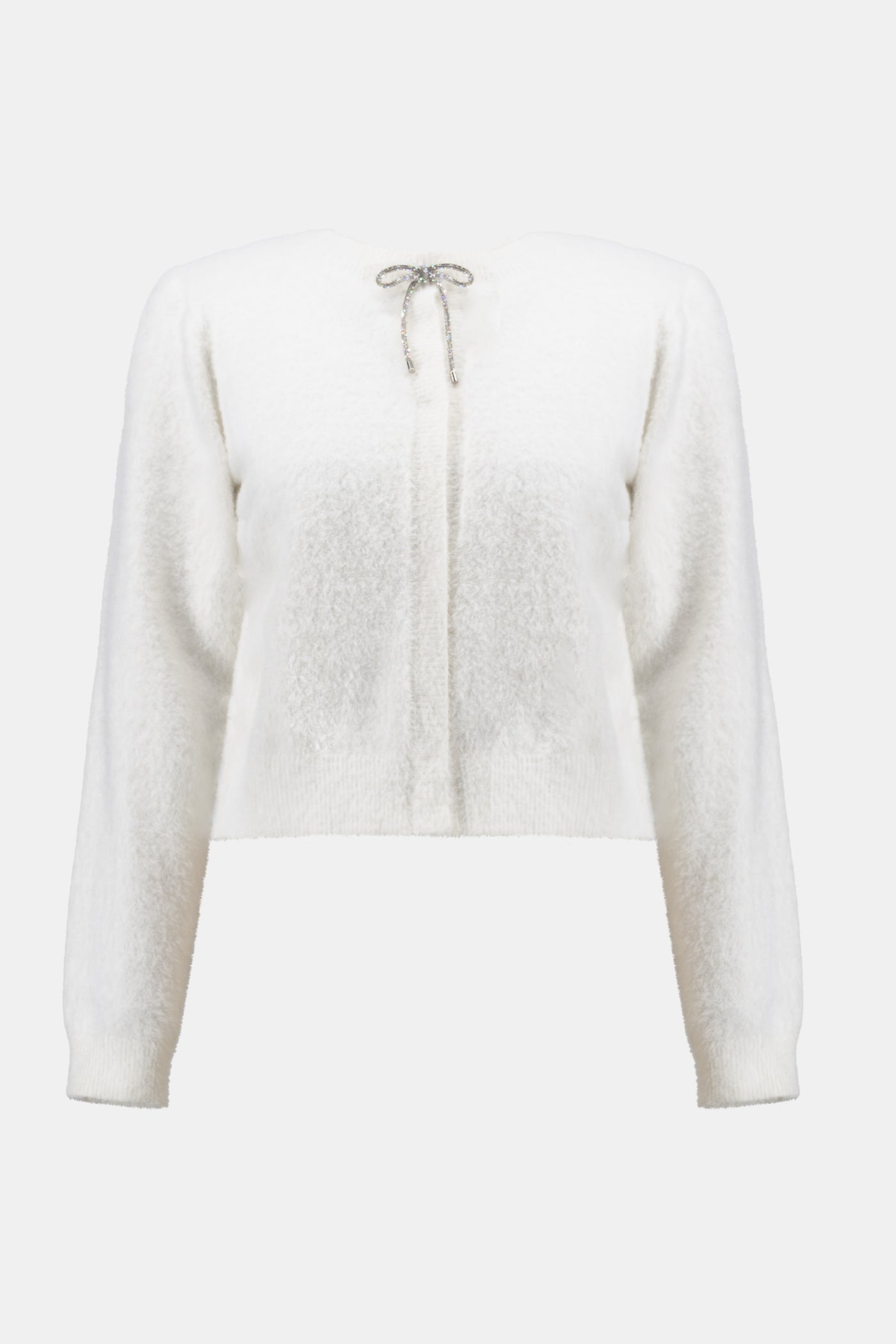 Joseph Ribkoff Feather Yarn Cardigan with Rhinestone Bow