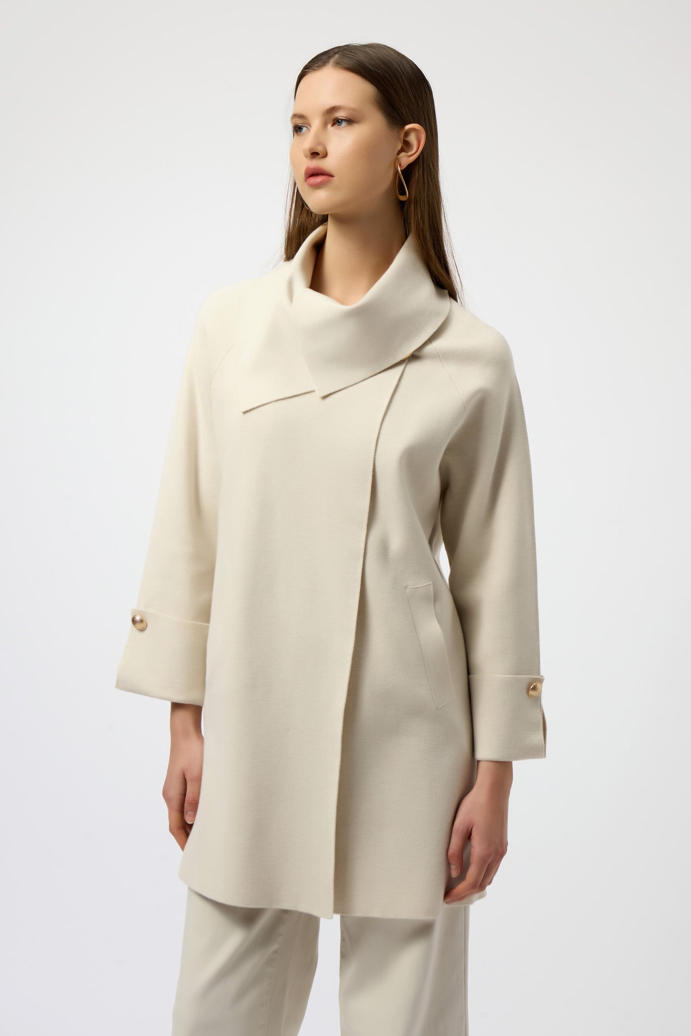 Joseph Ribkoff Birch Sweater Knit Coat with Overlap Collar