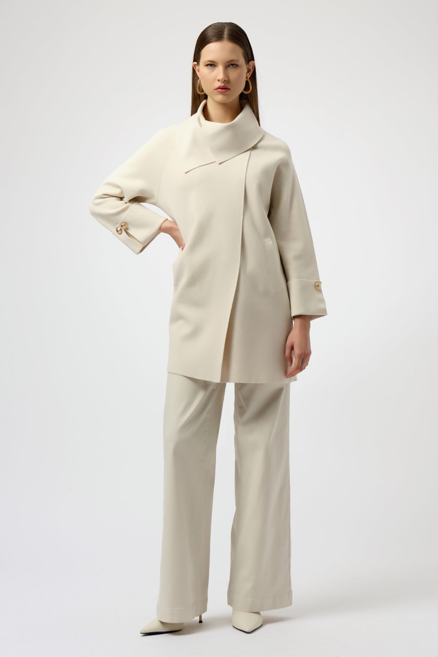 Joseph Ribkoff Birch Sweater Knit Coat with Overlap Collar