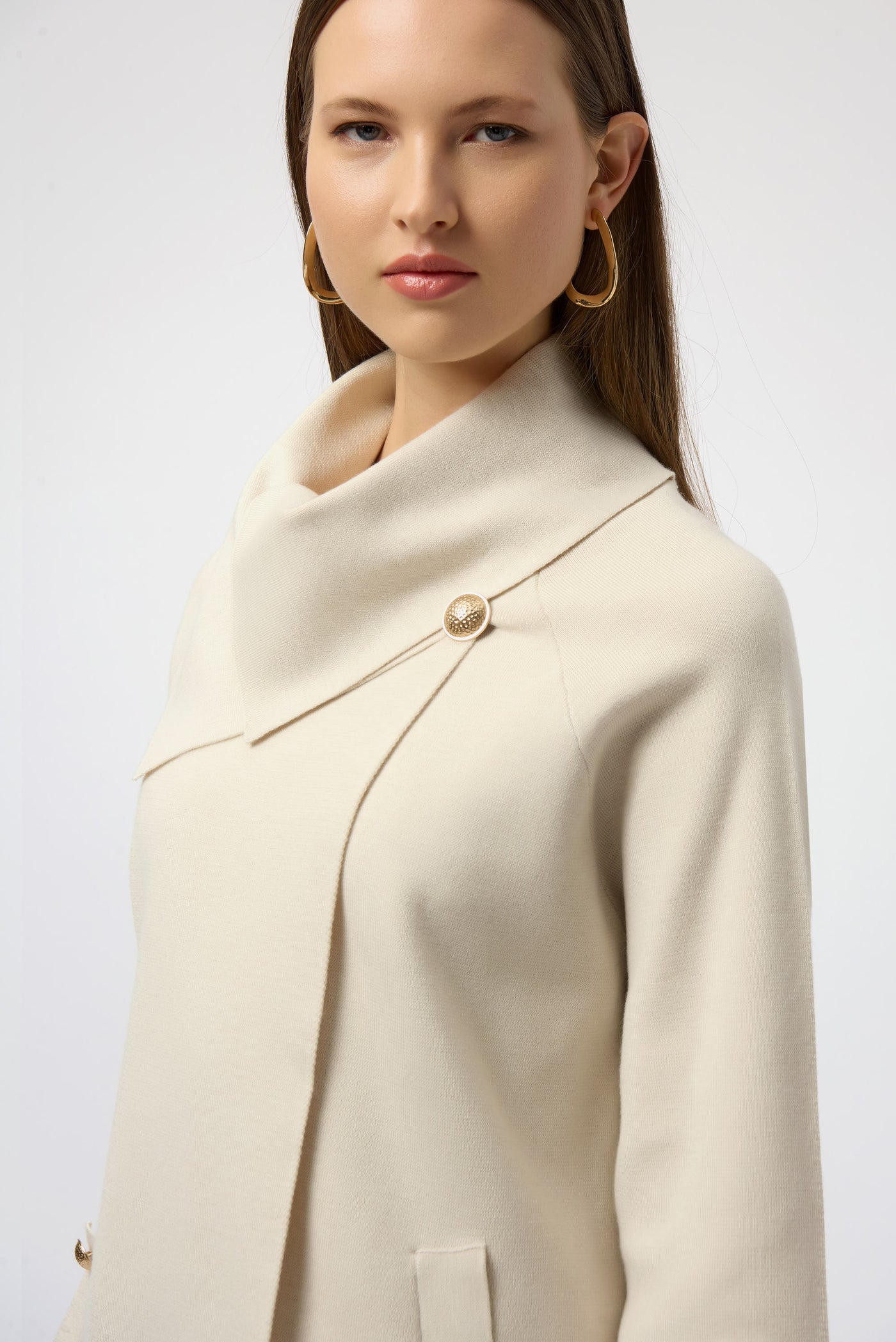 Joseph Ribkoff Birch Sweater Knit Coat with Overlap Collar