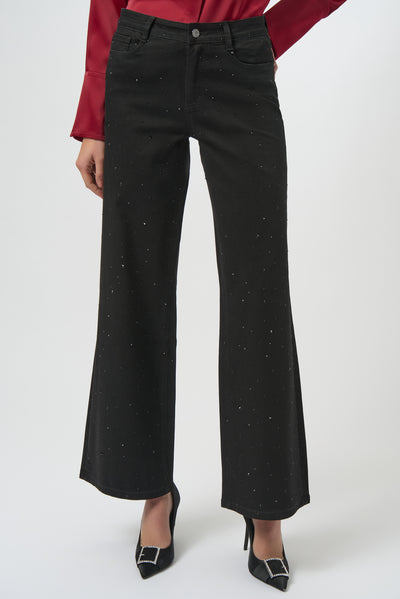 Joseph Ribkoff Classic Black Wide Leg Jeans with Rhinestones