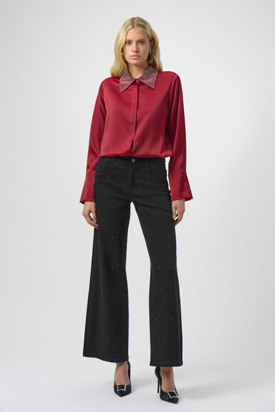 Joseph Ribkoff Classic Black Wide Leg Jeans with Rhinestones