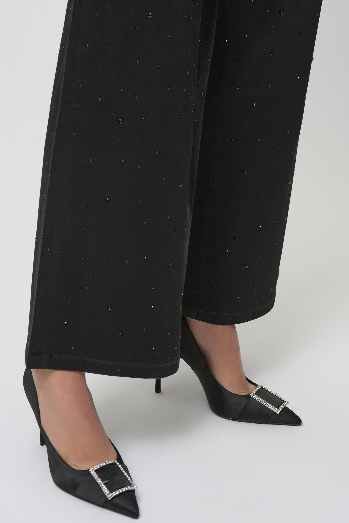Joseph Ribkoff Classic Black Wide Leg Jeans with Rhinestones