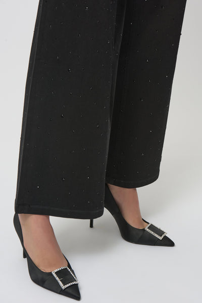 Joseph Ribkoff Classic Black Wide Leg Jeans with Rhinestones