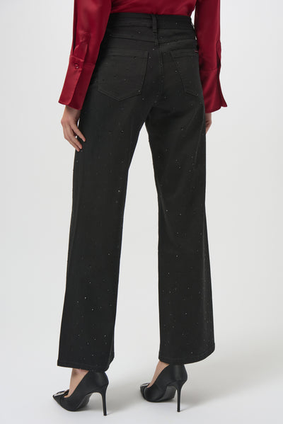 Joseph Ribkoff Classic Black Wide Leg Jeans with Rhinestones