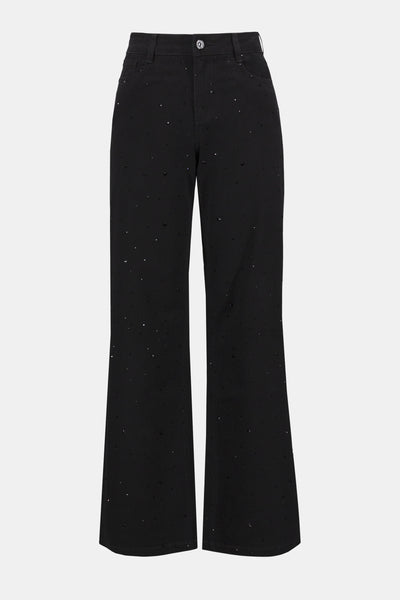 Joseph Ribkoff Classic Black Wide Leg Jeans with Rhinestones
