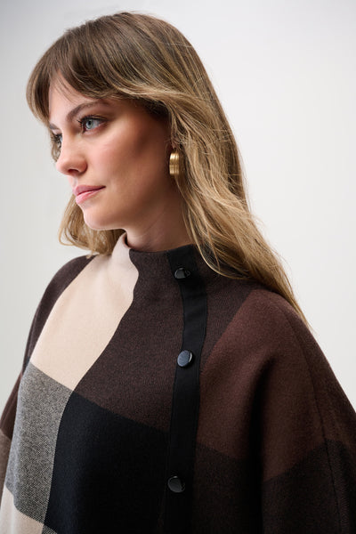 Joseph Ribkoff Brushed Viscose Plaid Print Boxy Sweater with Funnel Neck