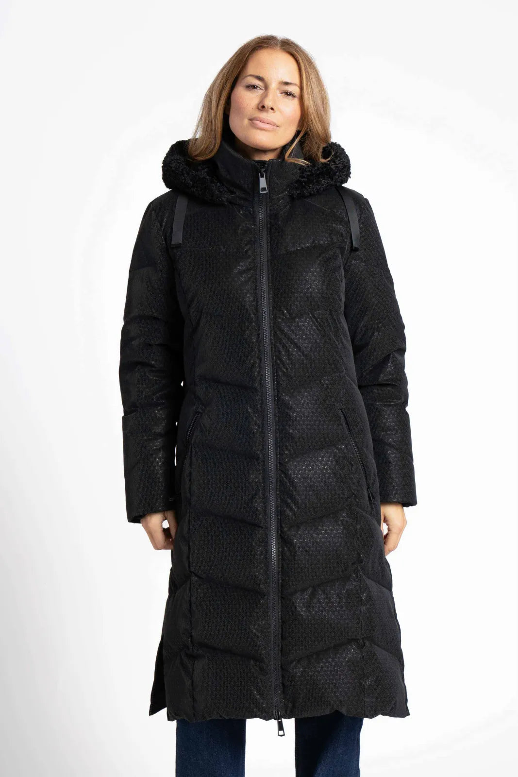 Black Textured Zip-Up Jacket with Detachable Hood