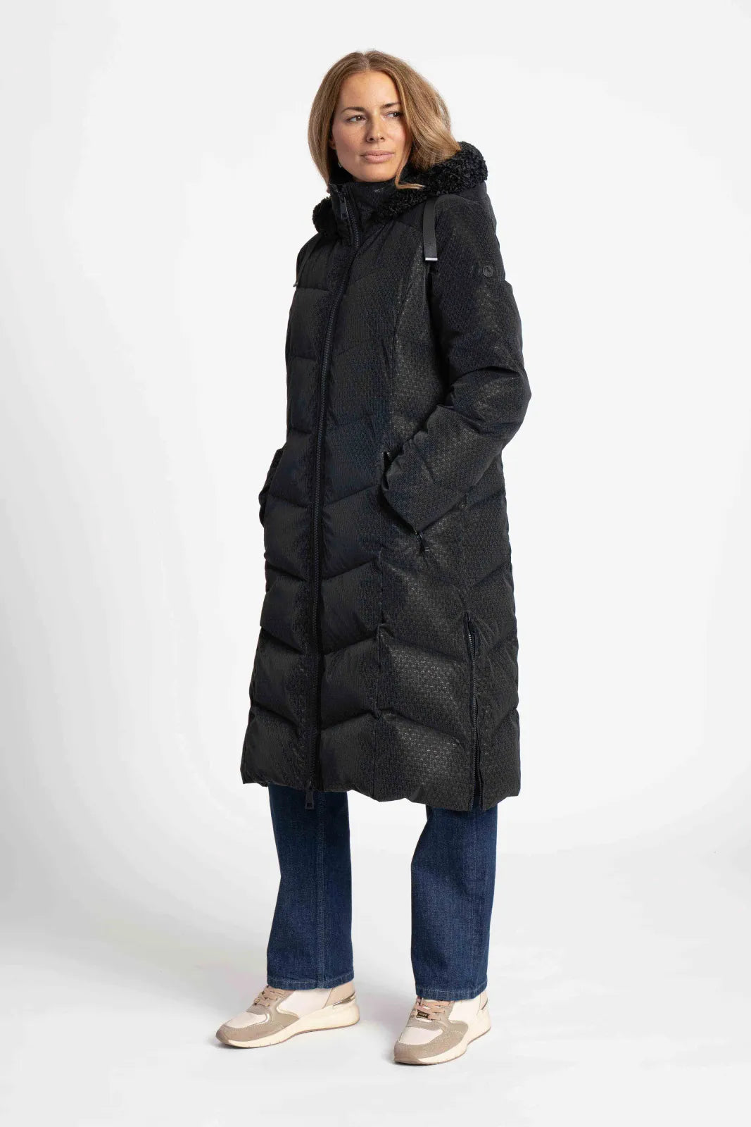 Black Textured Zip-Up Jacket with Detachable Hood
