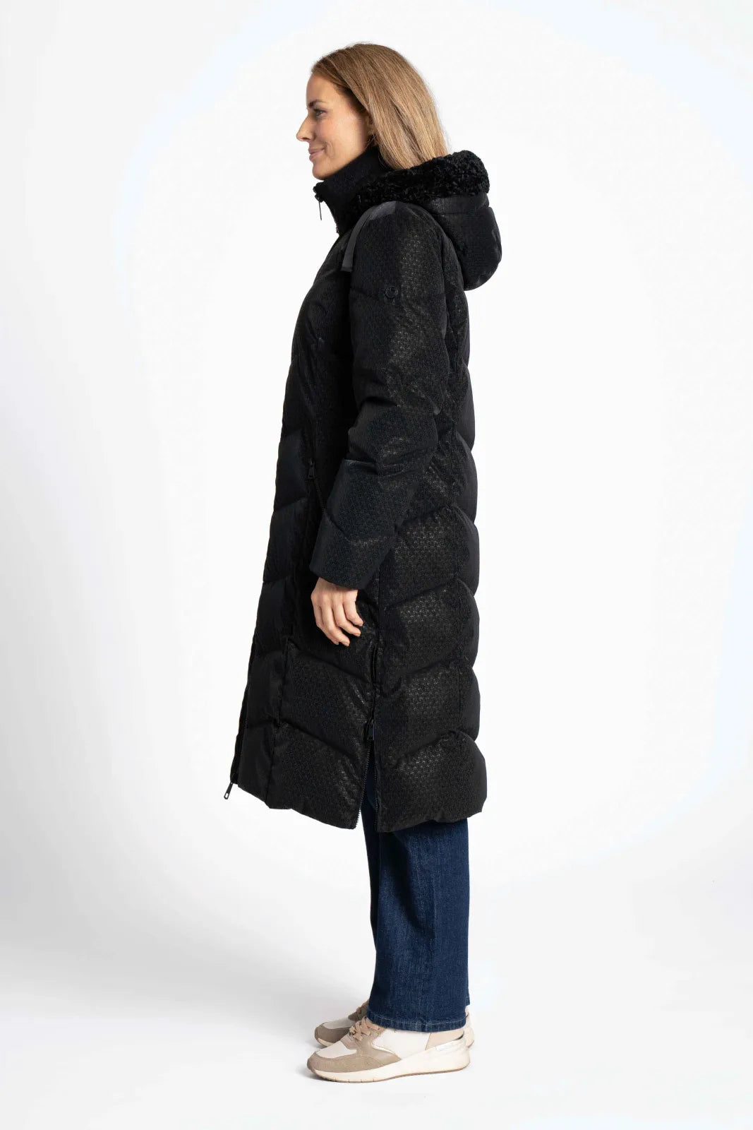 Black Textured Zip-Up Jacket with Detachable Hood