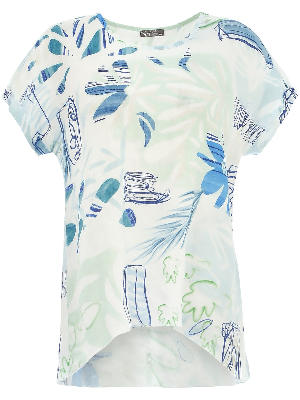 City Garden Round Neck T-Shirt with High-Low Effect