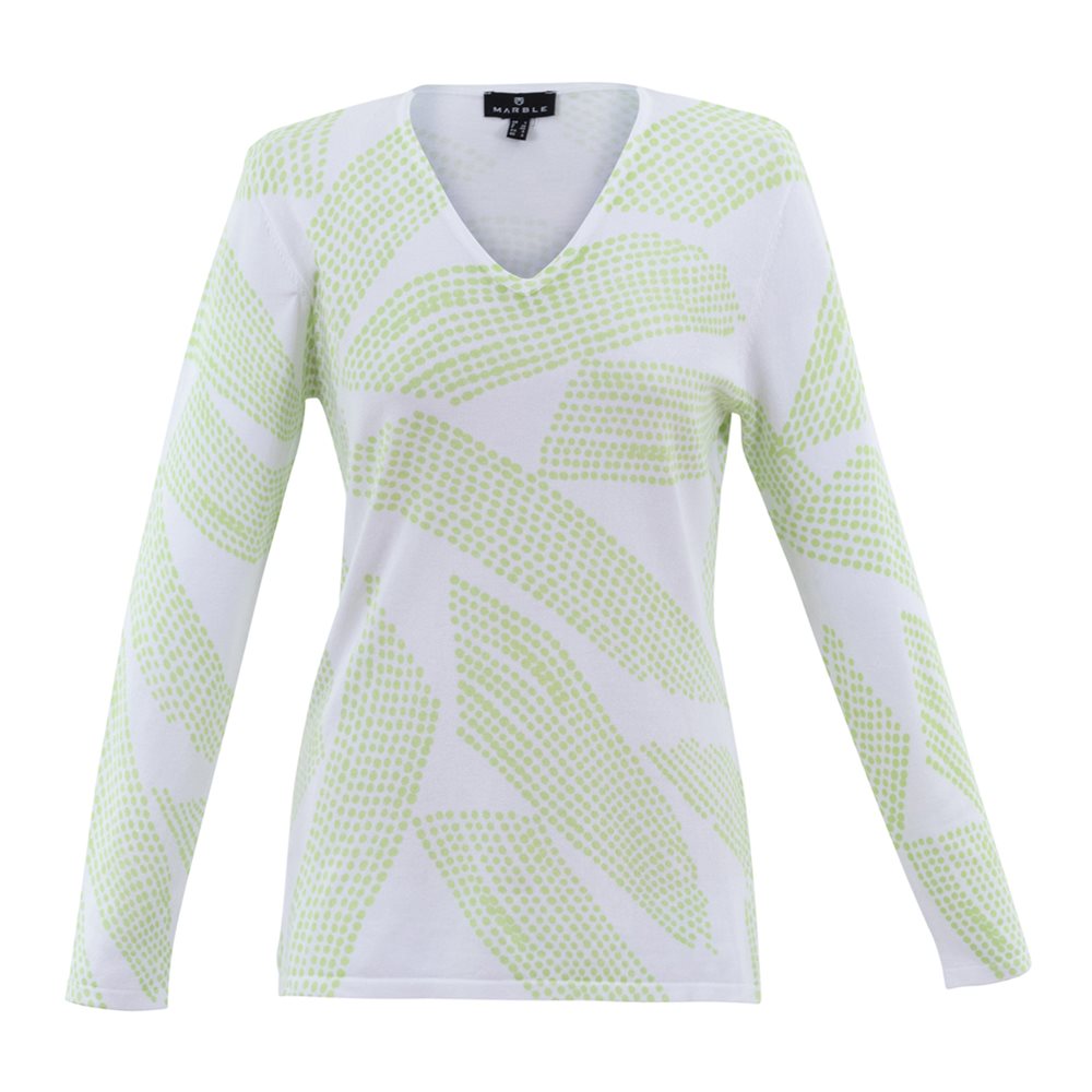 White V-Neck Jumper With Lime Spotted Detail