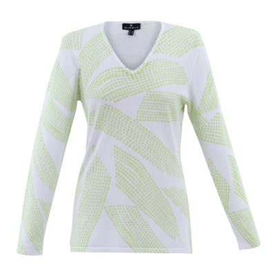 White V-Neck Jumper With Lime Spotted Detail