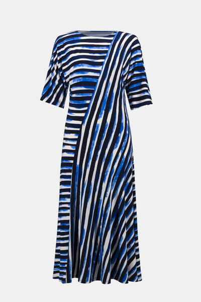 Joseph Ribkoff Blue/Vanilla Silky Knit Stripe Print Fit and Flare Dress