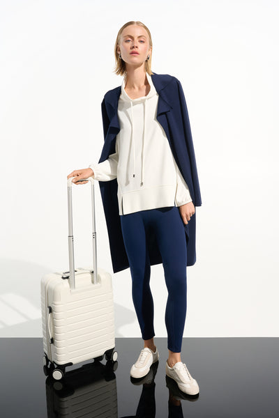 Joseph Ribkoff Indigo Scuba Jersey Straight Coat With Sash