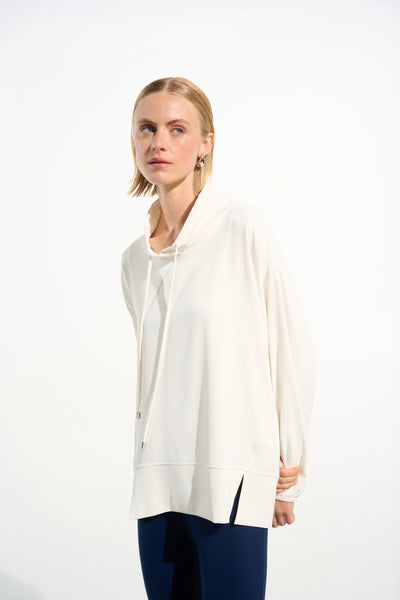 Joseph Ribkoff Off-White Woven Twill Boxy Tunic With Funnel Collar