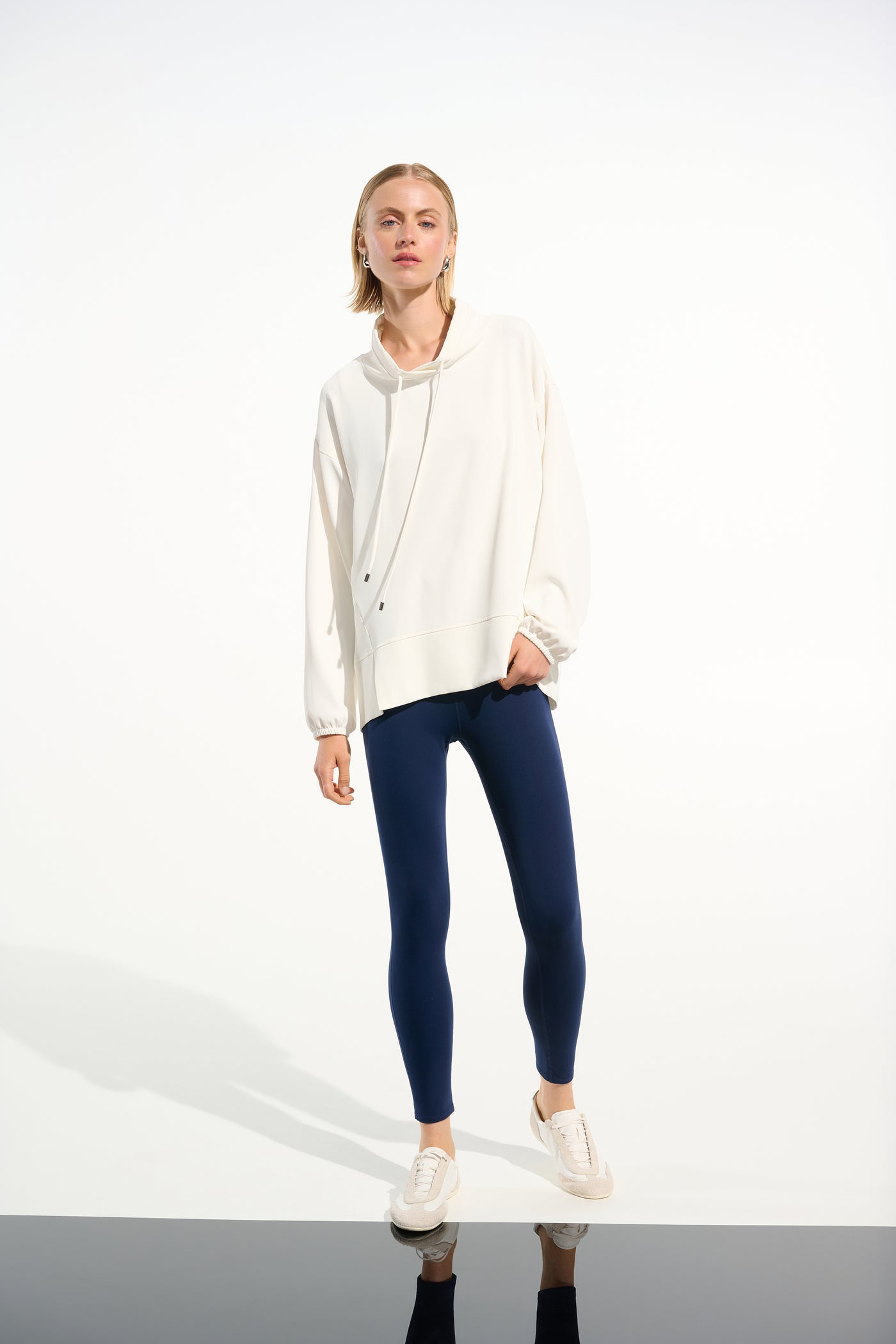 Joseph Ribkoff Off-White Woven Twill Boxy Tunic With Funnel Collar