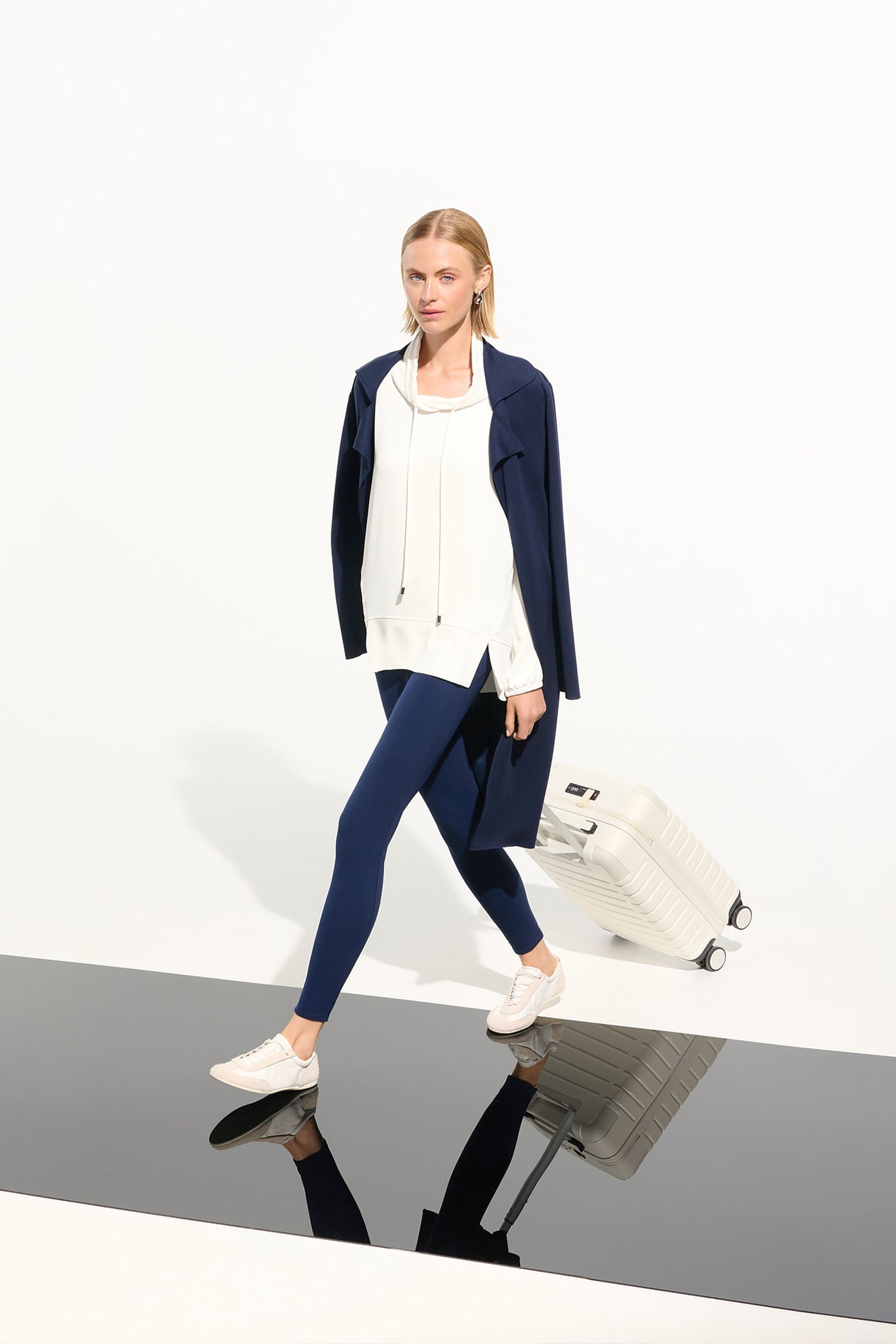 Joseph Ribkoff Off-White Woven Twill Boxy Tunic With Funnel Collar