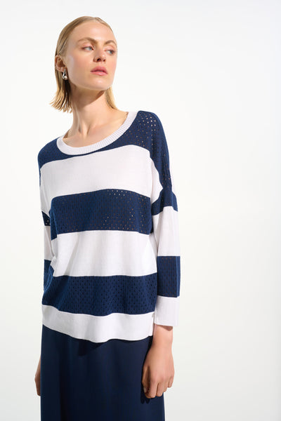 Joseph Ribkoff Cotton Blend Stripe Print Crewneck Sweater