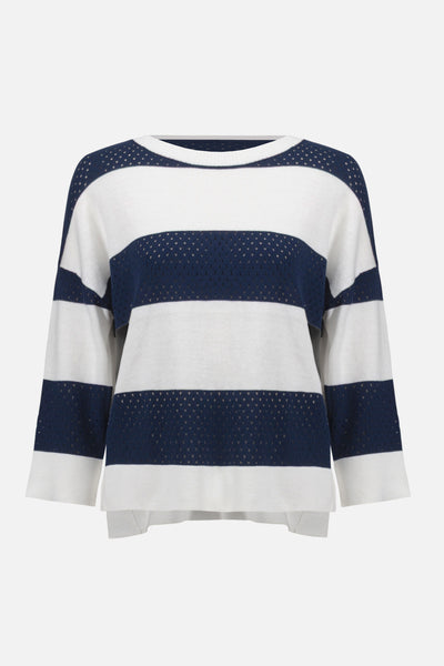 Joseph Ribkoff Cotton Blend Stripe Print Crewneck Sweater