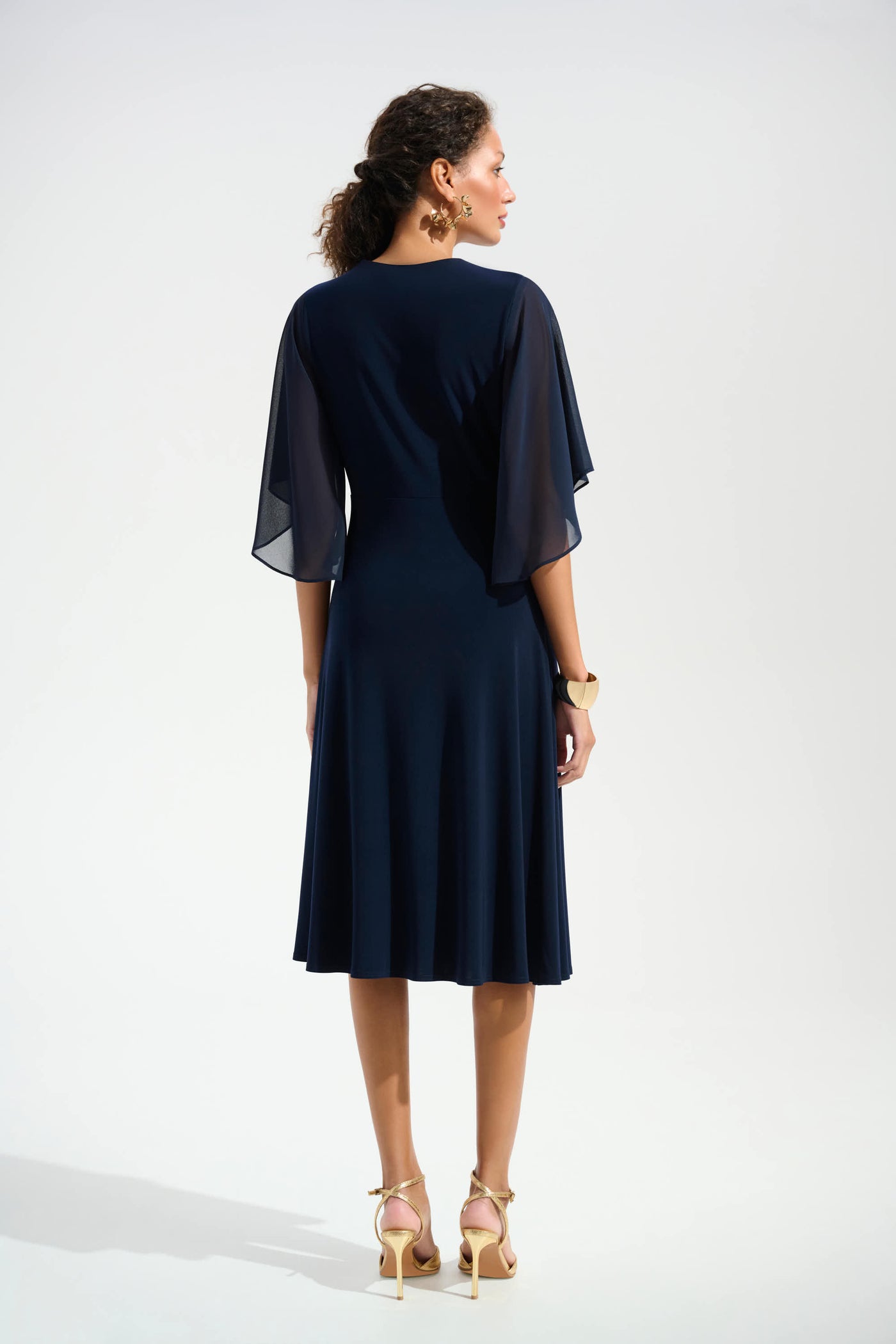 Joseph Ribkoff Signature  Silky Knit Fit and Flare Dress With Chiffon Draped Sash