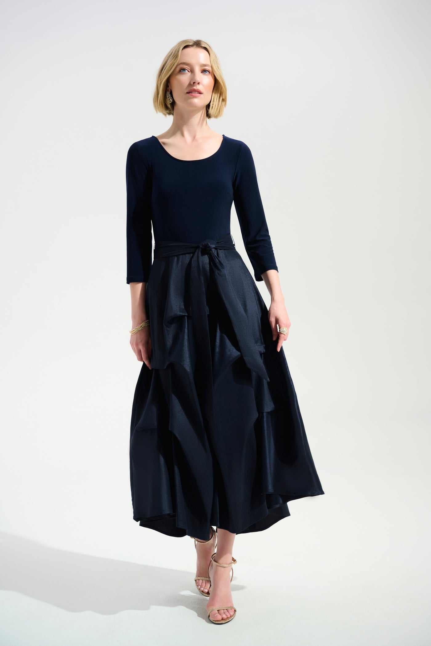 Joseph Ribkoff Midnight Blue Signature Stretch Taffeta Fit And Flare Dress With Silky Knit Bodice