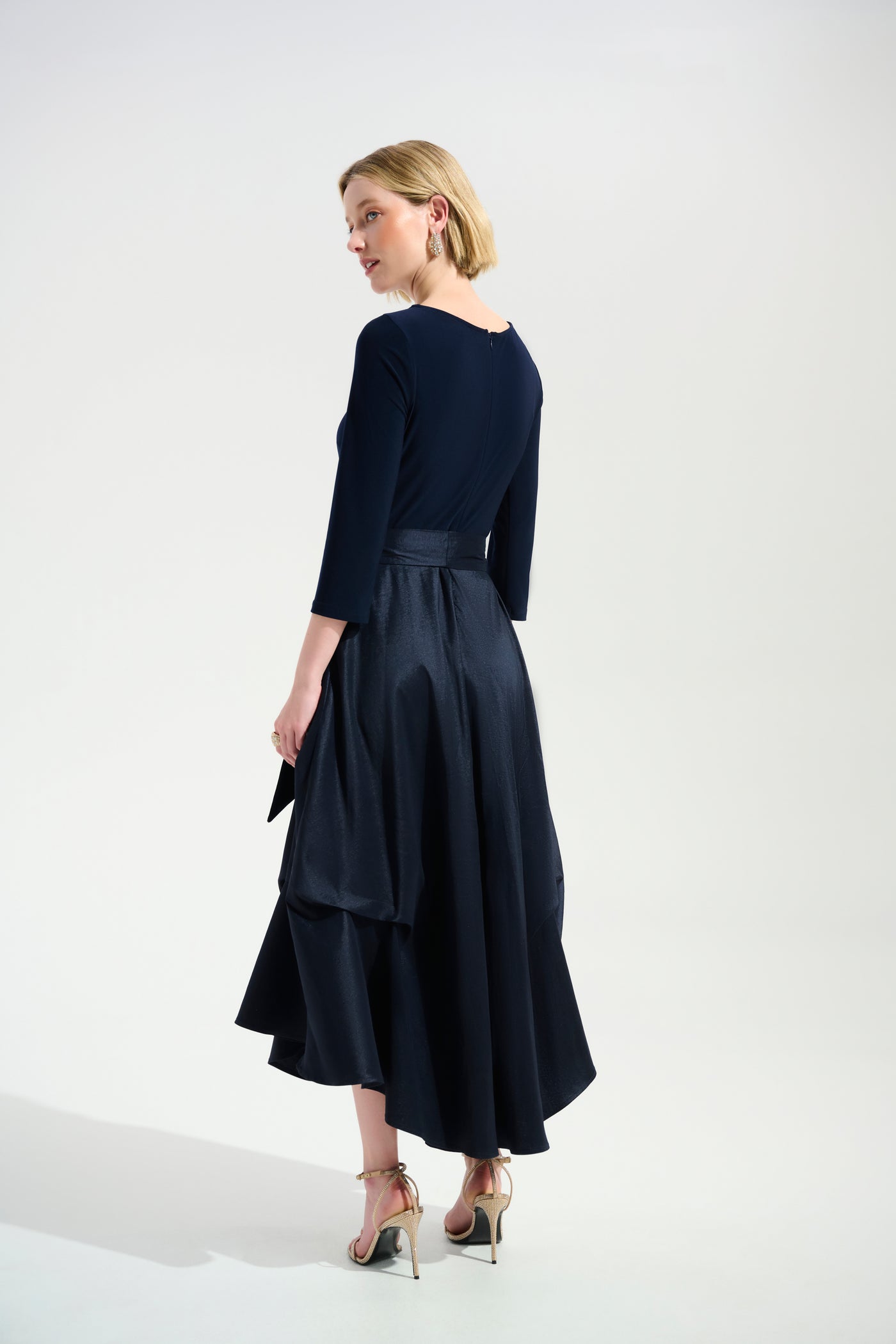 Joseph Ribkoff Midnight Blue Signature Stretch Taffeta Fit And Flare Dress With Silky Knit Bodice