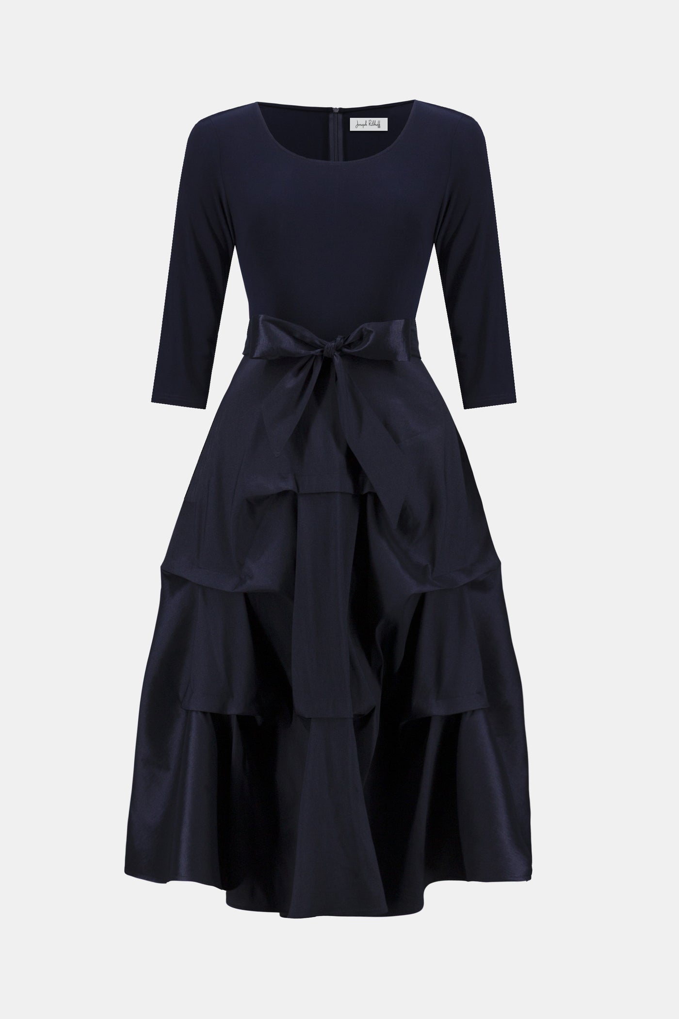 Joseph Ribkoff Midnight Blue Signature Stretch Taffeta Fit And Flare Dress With Silky Knit Bodice