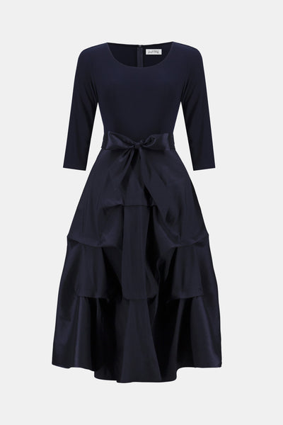 Joseph Ribkoff Midnight Blue Signature Stretch Taffeta Fit And Flare Dress With Silky Knit Bodice