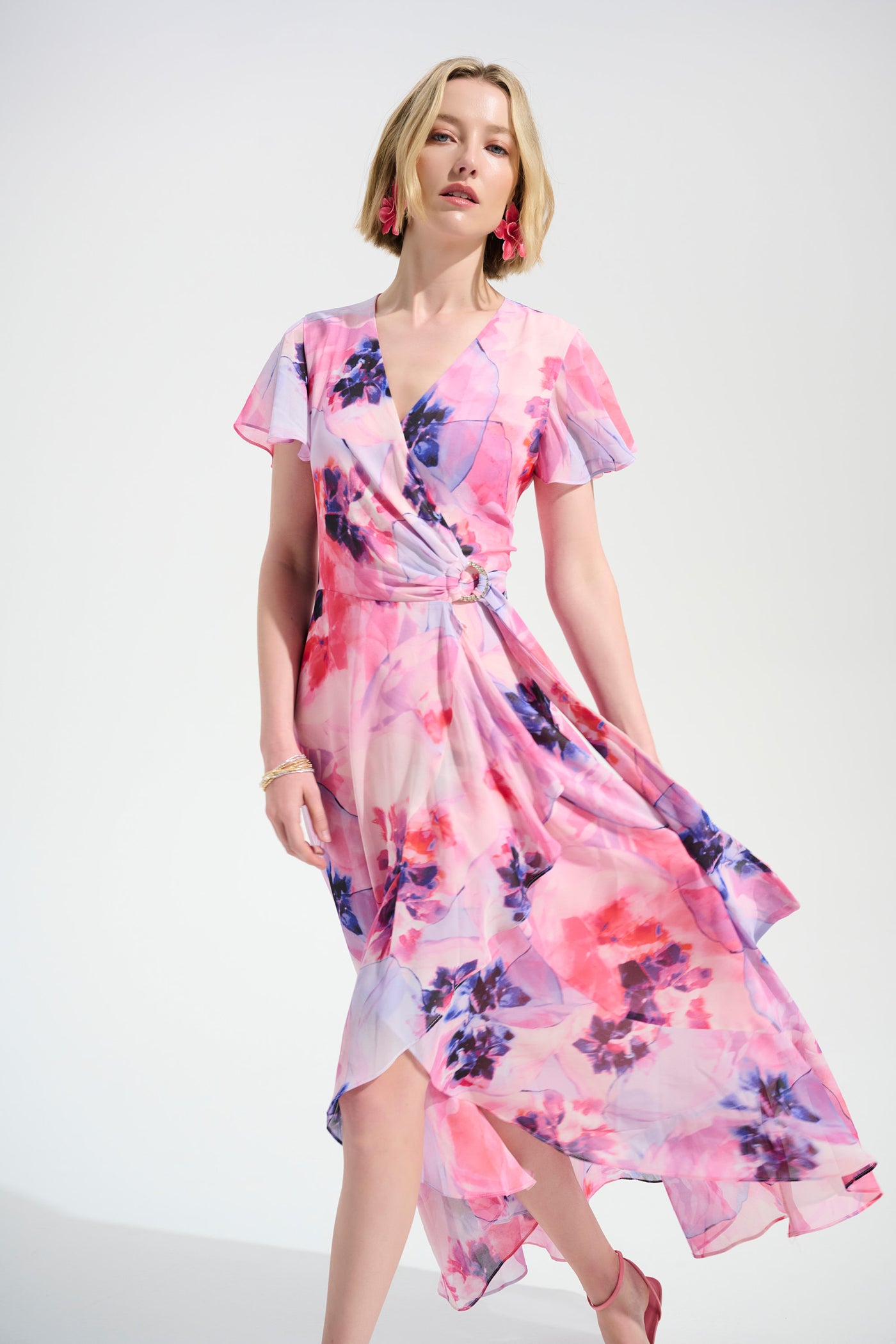 Joseph Ribkoff Ruffle Dress Joseph Ribkoff Multi Signature | Chiffon Print Wrap Dress With Ruffle ...