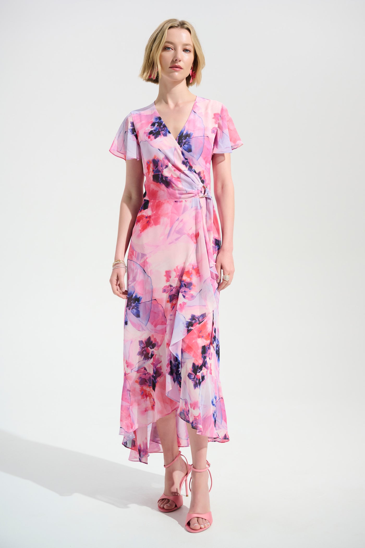 Joseph Ribkoff Ruffle Dress Joseph Ribkoff Multi Signature | Chiffon Print Wrap Dress With Ruffle ...