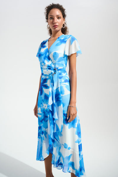 Joseph Ribkoff Chiffon Print Wrap Dress With Ruffle Detail