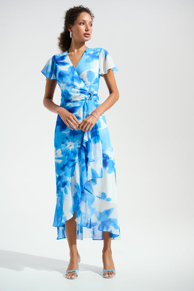 Joseph Ribkoff Chiffon Print Wrap Dress With Ruffle Detail