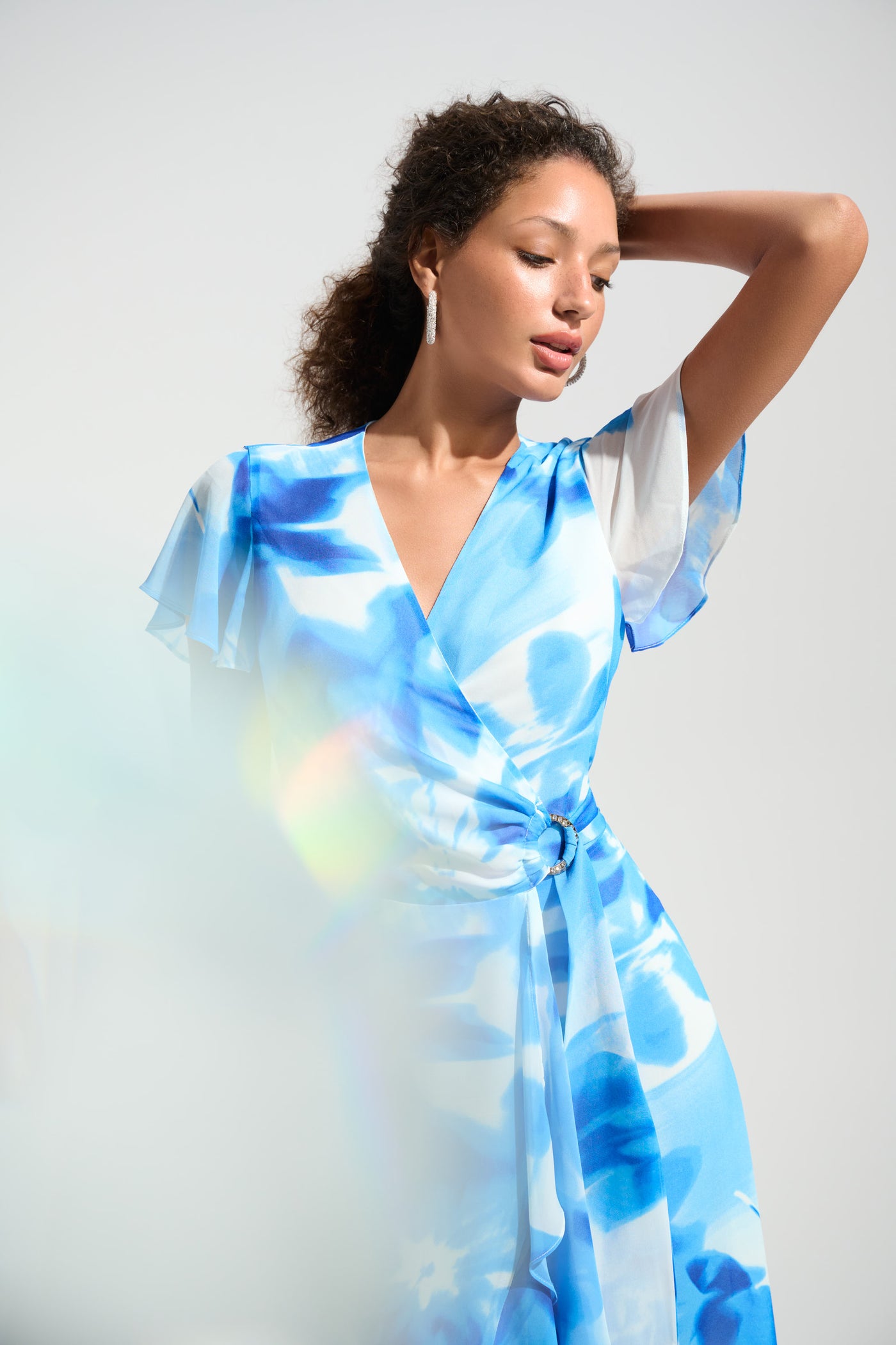 Joseph Ribkoff Chiffon Print Wrap Dress With Ruffle Detail