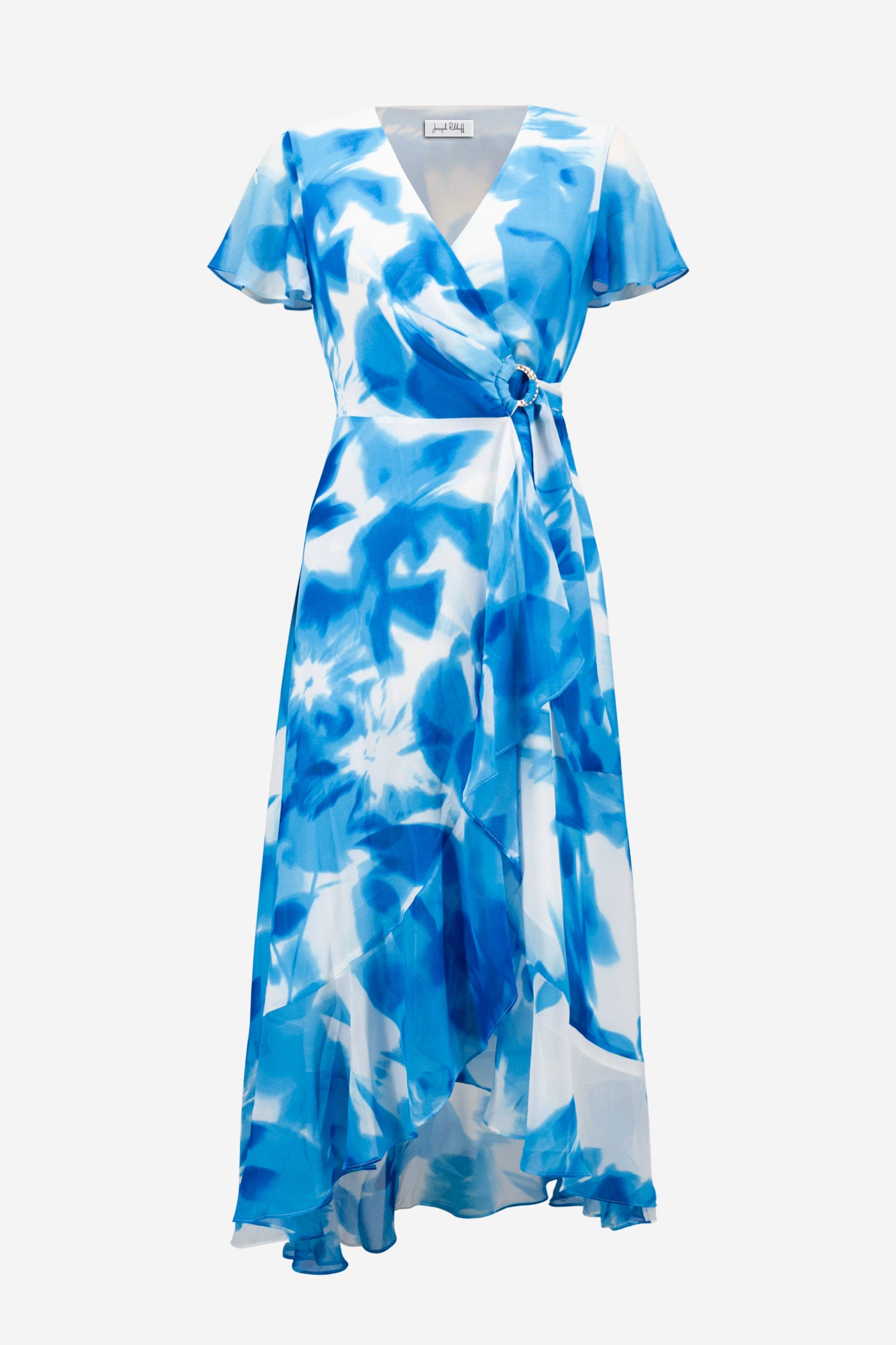 Joseph Ribkoff Chiffon Print Wrap Dress With Ruffle Detail