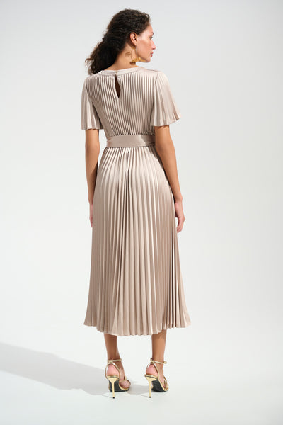 Joseph Ribkoff Signature | Pleated Satin Fit And Flare Dress With Sash Belt