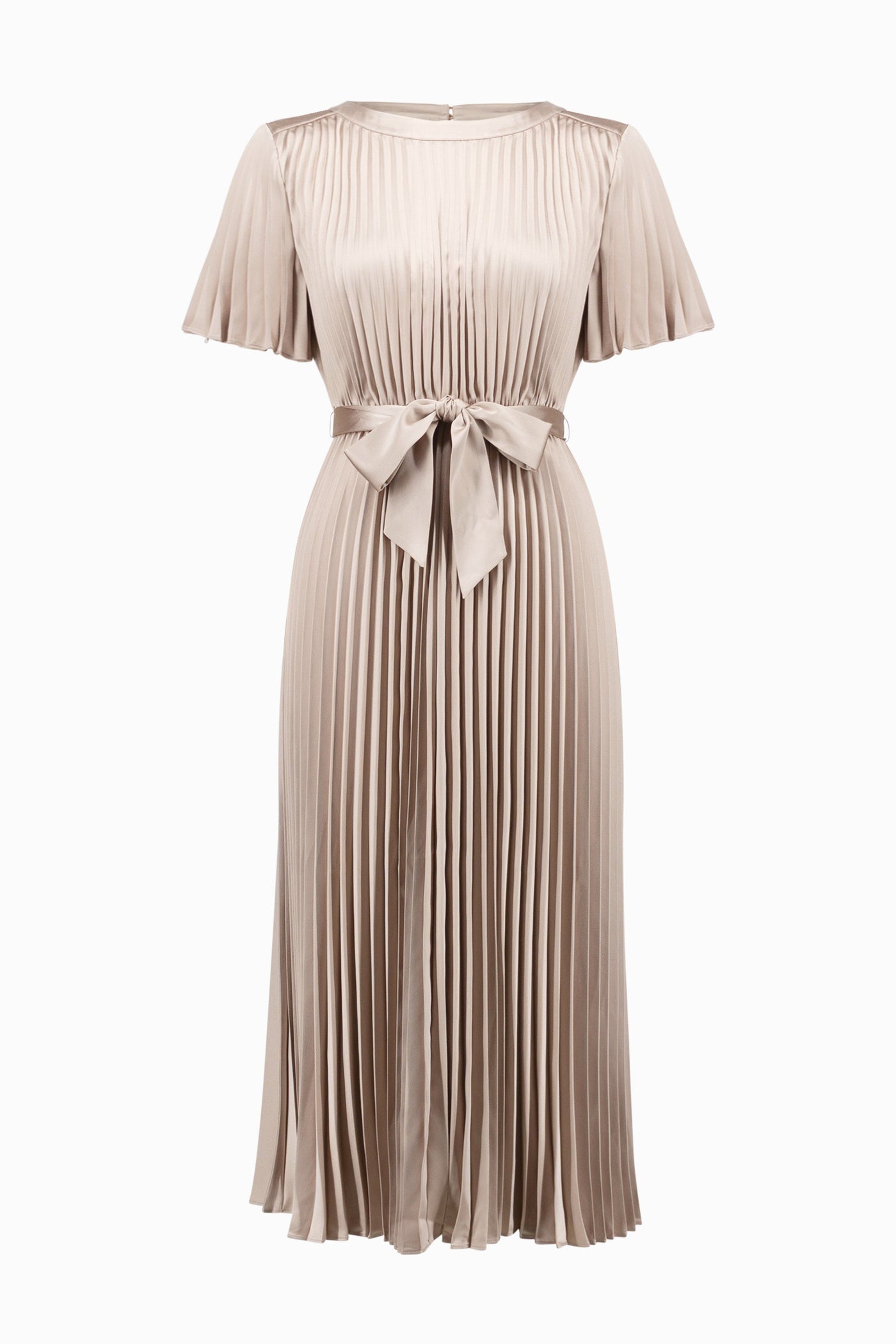 Joseph Ribkoff Signature | Pleated Satin Fit And Flare Dress With Sash Belt