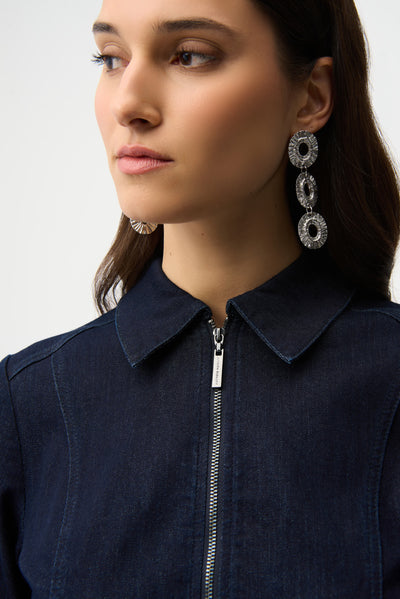 Joseph Ribkoff Denim Dress With Half Zip and Belt